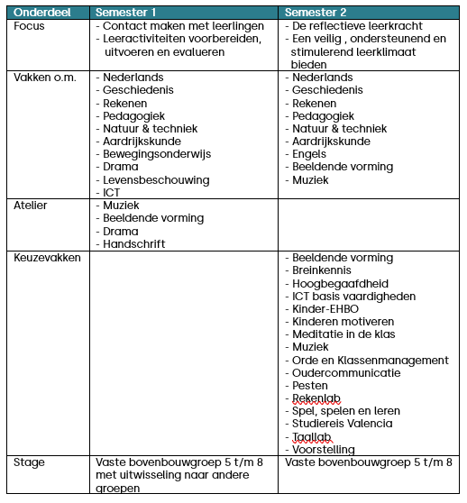 Studieprogramma voltijd eerste jaar